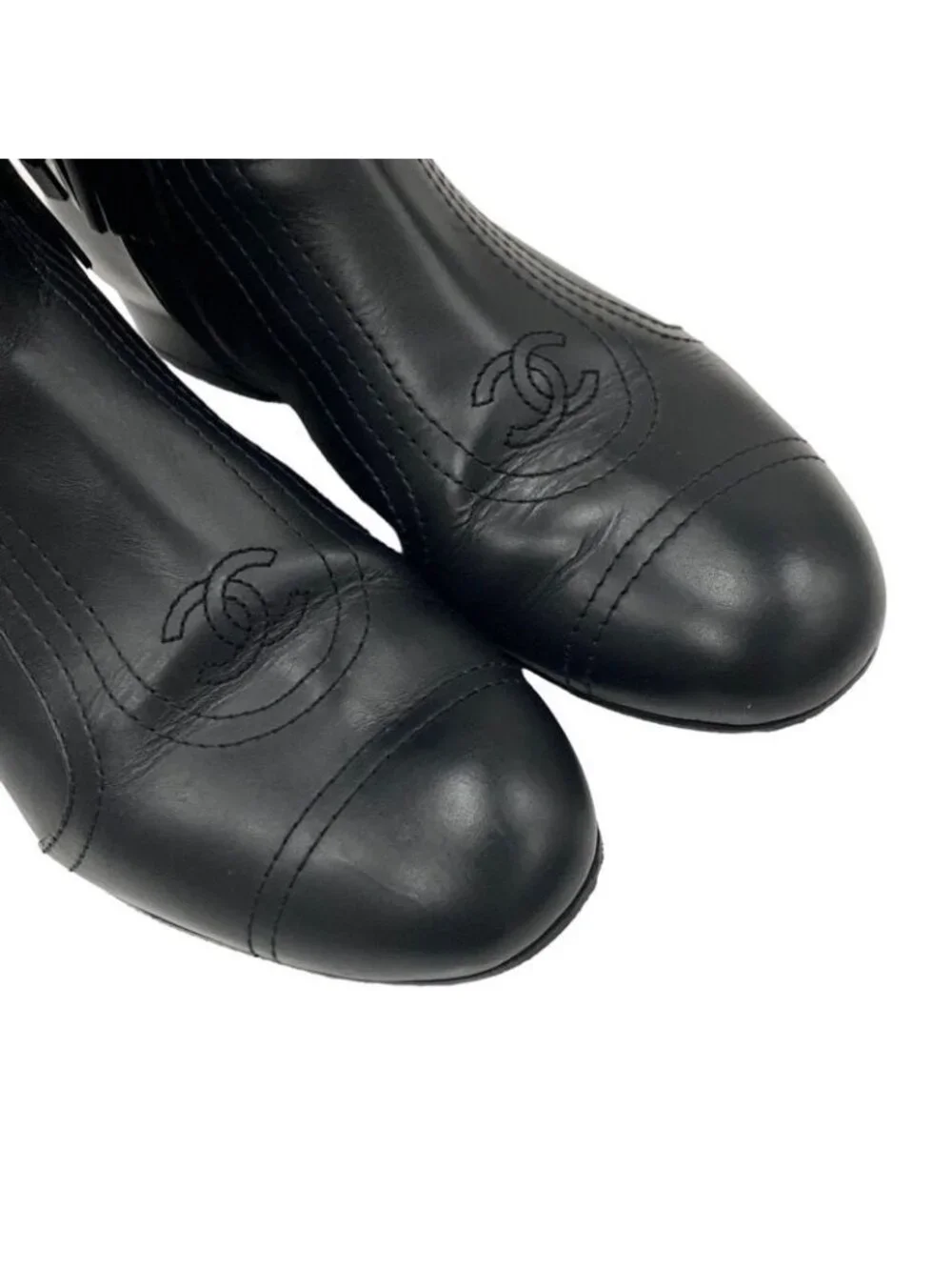 Chanel Boots Short Shoes Leather Black Coco Mark Fringe - Picture 9 of 9